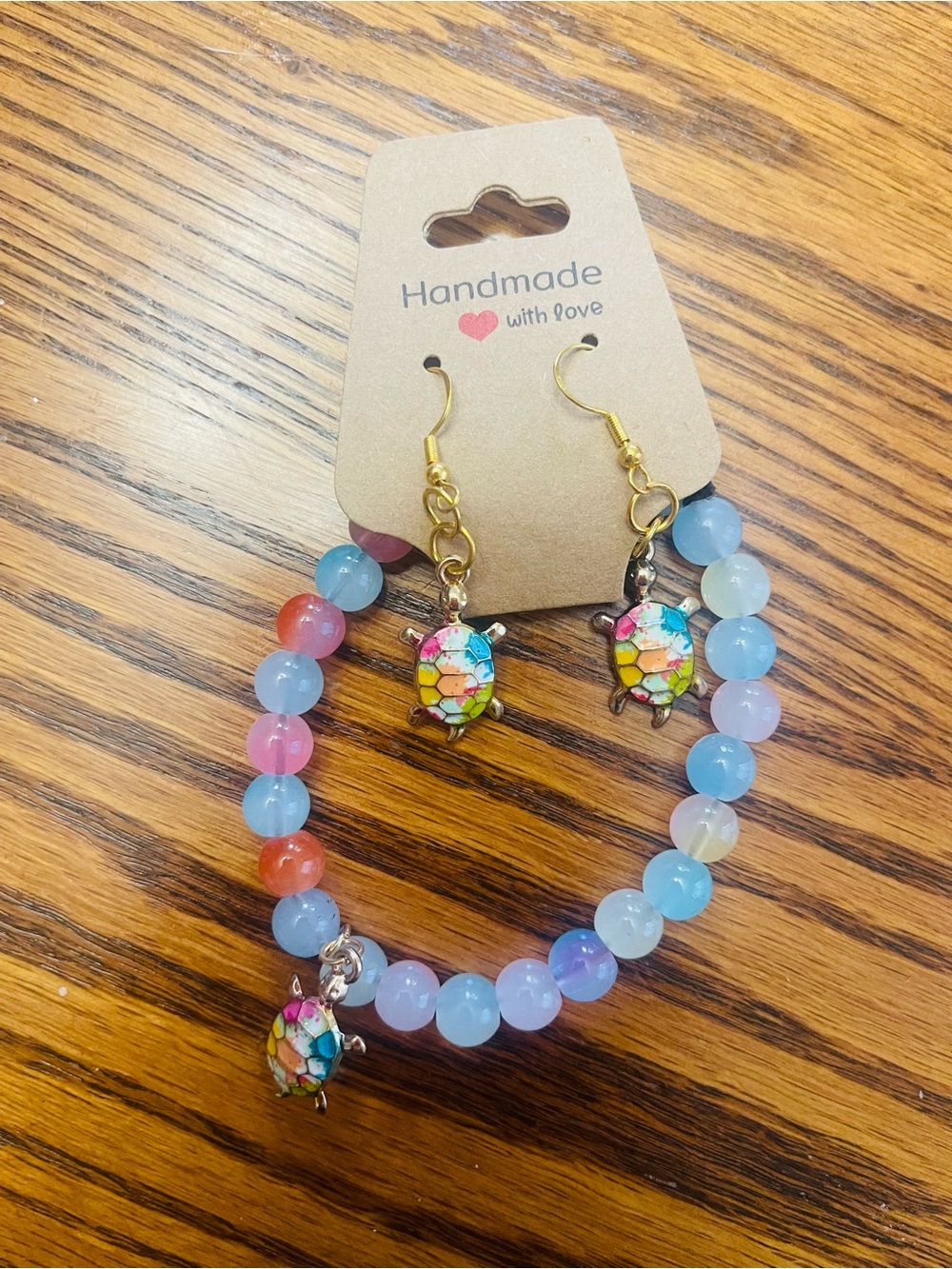 Colorful Turtle Bead Bracelet & Earring Set
